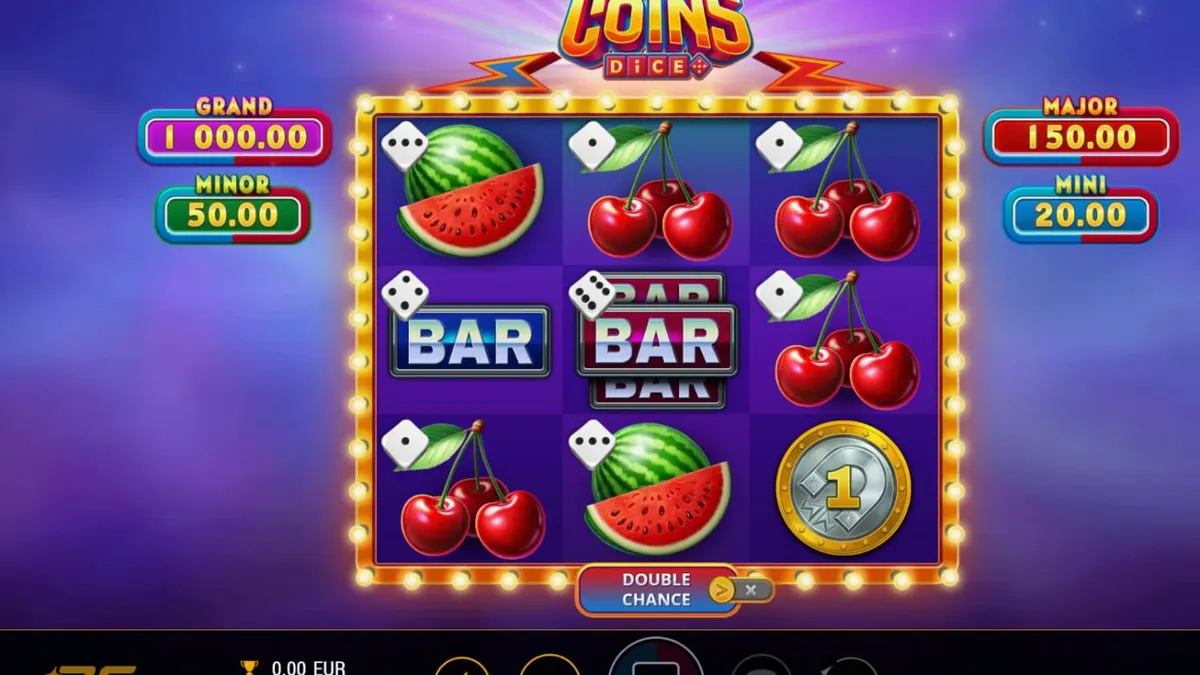 Tampilan visual slot Magnetic Coins Dice dengan simbol koin dan magnet yang berkilauan
